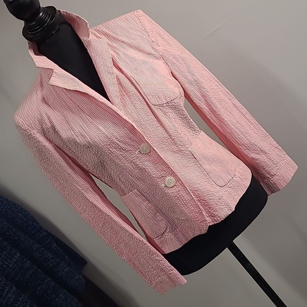 Evan-Picone petite seersucker button front collared jacket